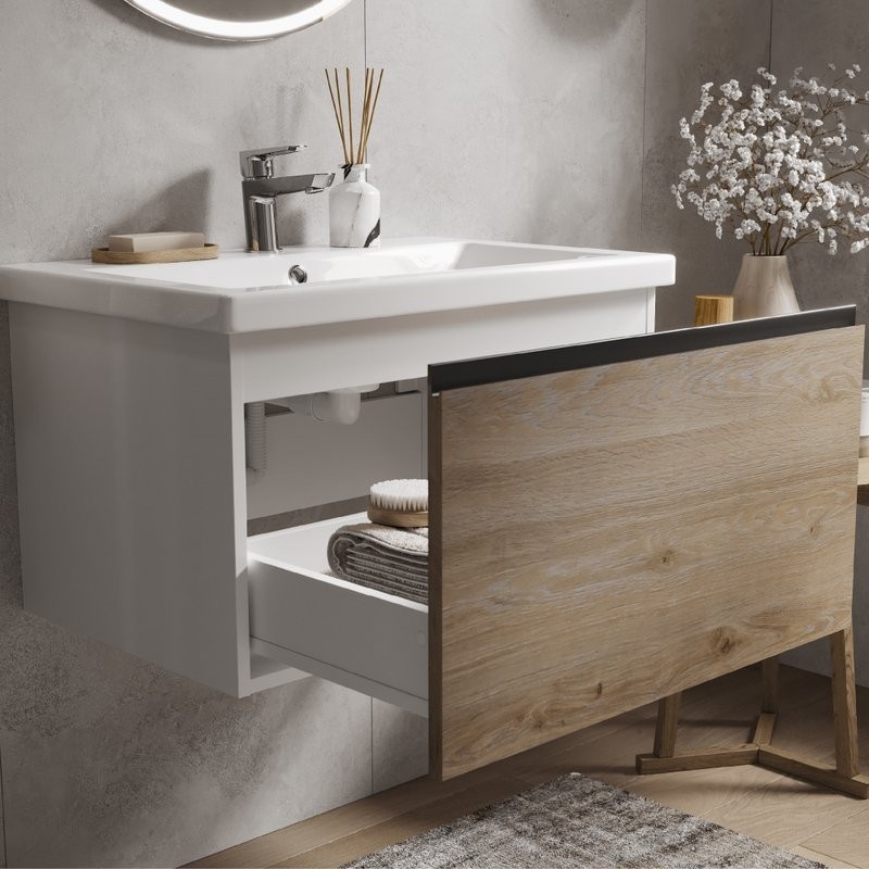 Тумба с раковиной Vigo Cross 70 подвесная, 1 ящик, светлое дерево