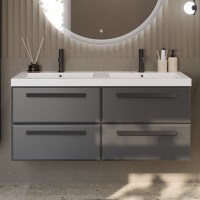 Тумба с раковиной Cezares Eco 120 4 ящика, ручки матовые черные, grafito