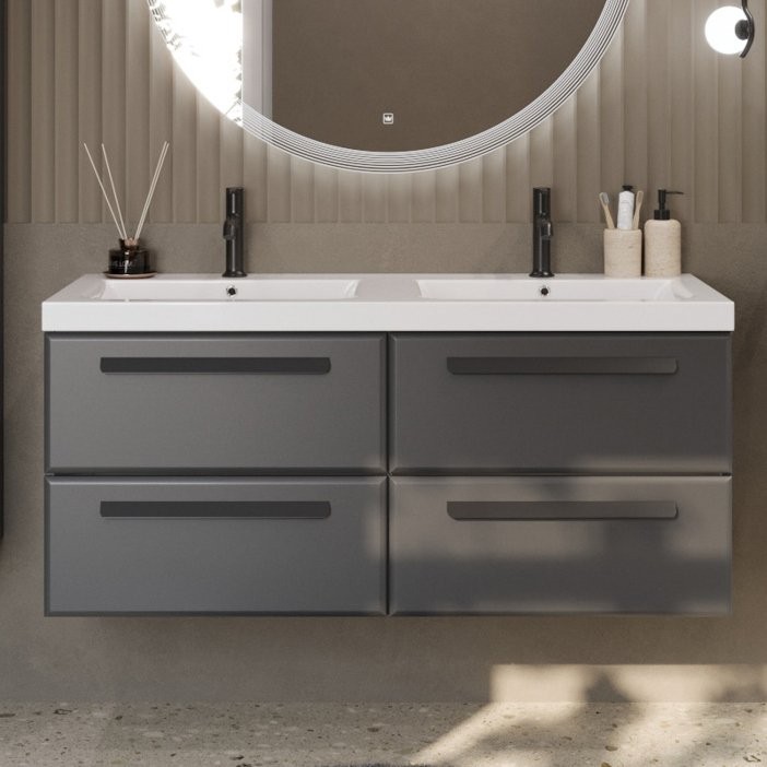 Тумба с раковиной Cezares Eco 120 4 ящика, ручки матовые черные, grafito