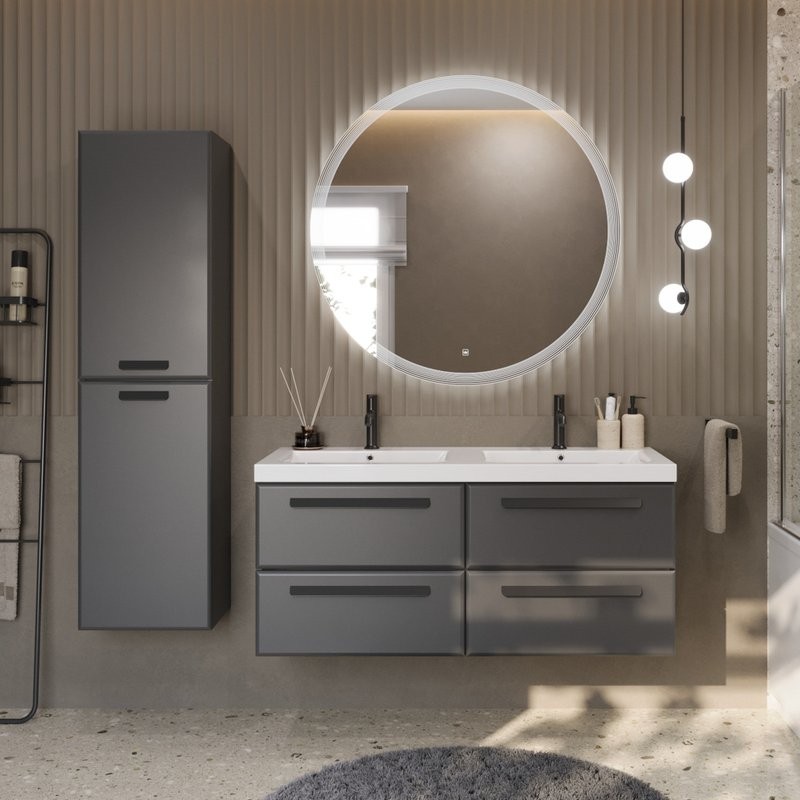 Тумба с раковиной Cezares Eco 120 4 ящика, ручки матовые черные, grafito