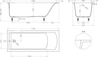 Ванна из искусственного камня Salini Cascata S-Sense 170x70 см, встраиваемая, белая, на ножках