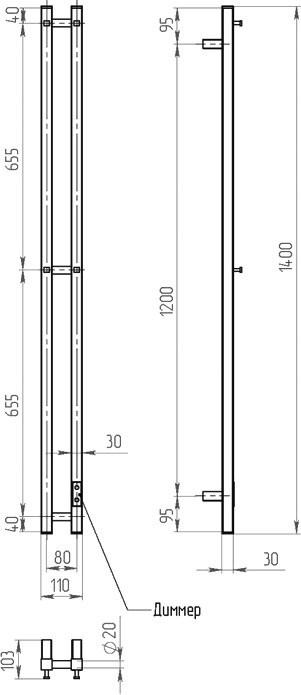 Полотенцесушитель электрический Двин X-2 plaza neo 140х80, матовый черный