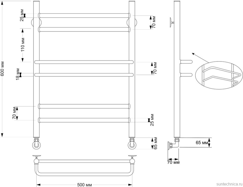 Полотенцесушитель водяной Secado Триест 4603777477387 65x55 см, бронза, лесенка, латунь