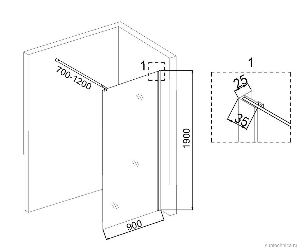 Душевая перегородка Niagara Eco NG-552-90 BLACK 90х190, профиль черный, стекло прозрачное