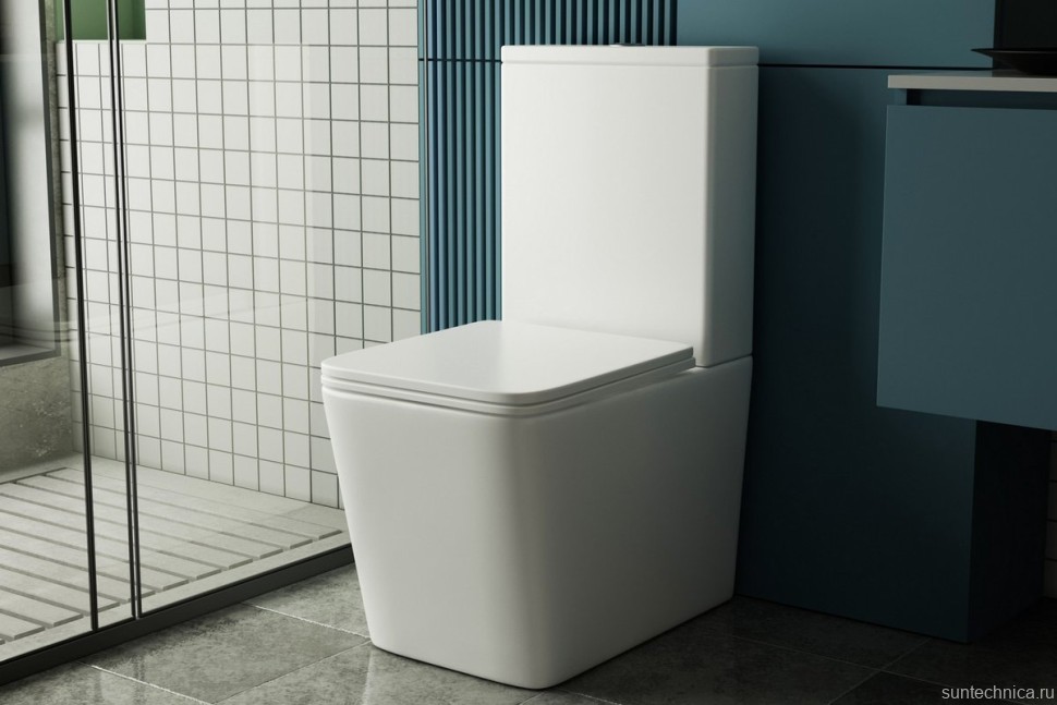 Унитаз-компакт напольный Abber Rechteck AC1210T безободковый, с микролифтом, белый