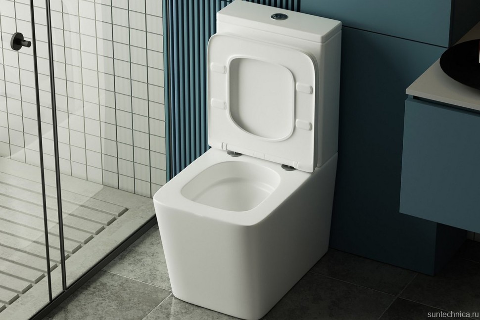 Унитаз-компакт напольный Abber Rechteck AC1210T безободковый, с микролифтом, белый