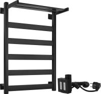 Полотенцесушитель электрический Secado Комано 1 СП , 85x55 см, подключение слева, матовый черный, лесенка, с полкой