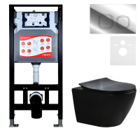 Комплект Унитаз подвесной Esbano Amapola ESUPAMAPBM матовый черный + Инсталляция Fram + Кнопка ESINLPS10SC