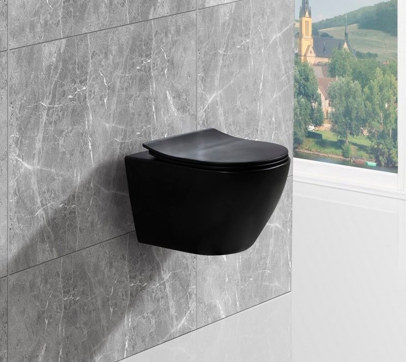 Комплект Унитаз подвесной Esbano Amapola ESUPAMAPBM матовый черный + Инсталляция Fram + Кнопка ESINLPS10SC