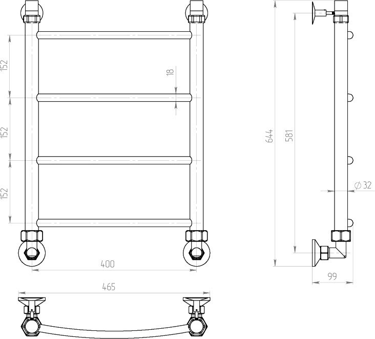 Полотенцесушитель водяной Двин R 60x40 К1 1"-1/2" полированный хром