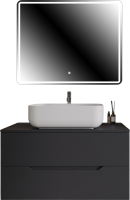 Мебель для ванной комнаты Orange Line 100 подвесная, 2 ящика, матовый графит с раковиной B03-600W