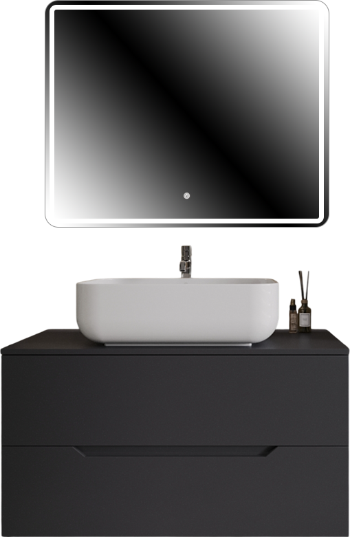 Мебель для ванной комнаты Orange Line 100 подвесная, 2 ящика, матовый графит с раковиной B03-600W