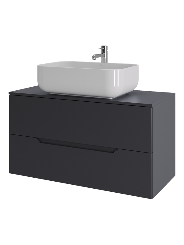 Мебель для ванной комнаты Orange Line 100 подвесная, 2 ящика, матовый графит с раковиной B03-600W