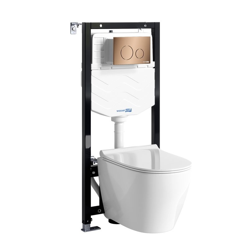 Комплект Унитаз подвесной WasserKRAFT Mindel H002 безободковый + Крышка для унитаза E034 + Система инсталляции для унитазов Aller 10TLT.010.ME + Кнопка смыва RG02
