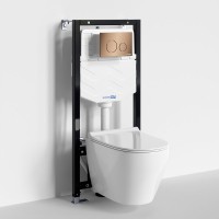 Комплект Унитаз подвесной WasserKRAFT Mindel H002 безободковый + Крышка для унитаза E034 + Система инсталляции для унитазов Aller 10TLT.010.ME + Кнопка смыва RG02