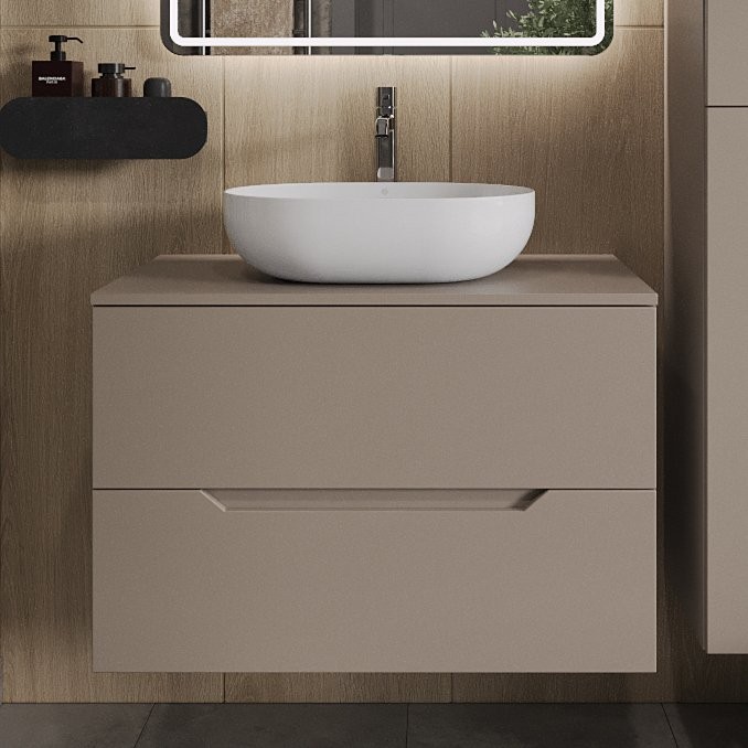 Тумба с раковиной Orange Line 80 подвесная, 2 ящика, матовый латте с раковиной B05-480W