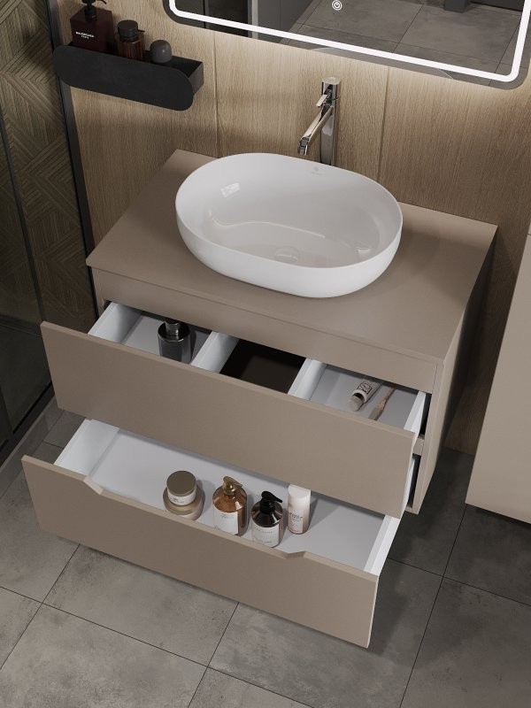 Тумба с раковиной Orange Line 80 подвесная, 2 ящика, матовый латте с раковиной B05-480W