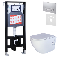 Комплект 3 в 1 Унитаз подвесной Esbano ESWBTERUWN + Инсталляция Fram + Кнопка ESINOVL17MC цвет матовый хром