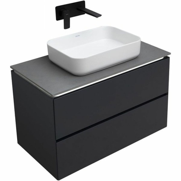 Тумба под раковину со столешницей Allen Brau Infinity 85 подвесная, антрацит матовый, столешница графит