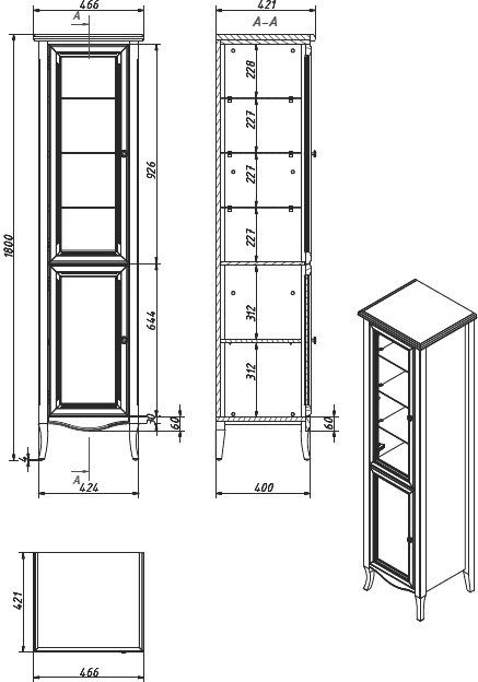 Шкаф-пенал для ванной Caprigo Лион 45 L орех античный