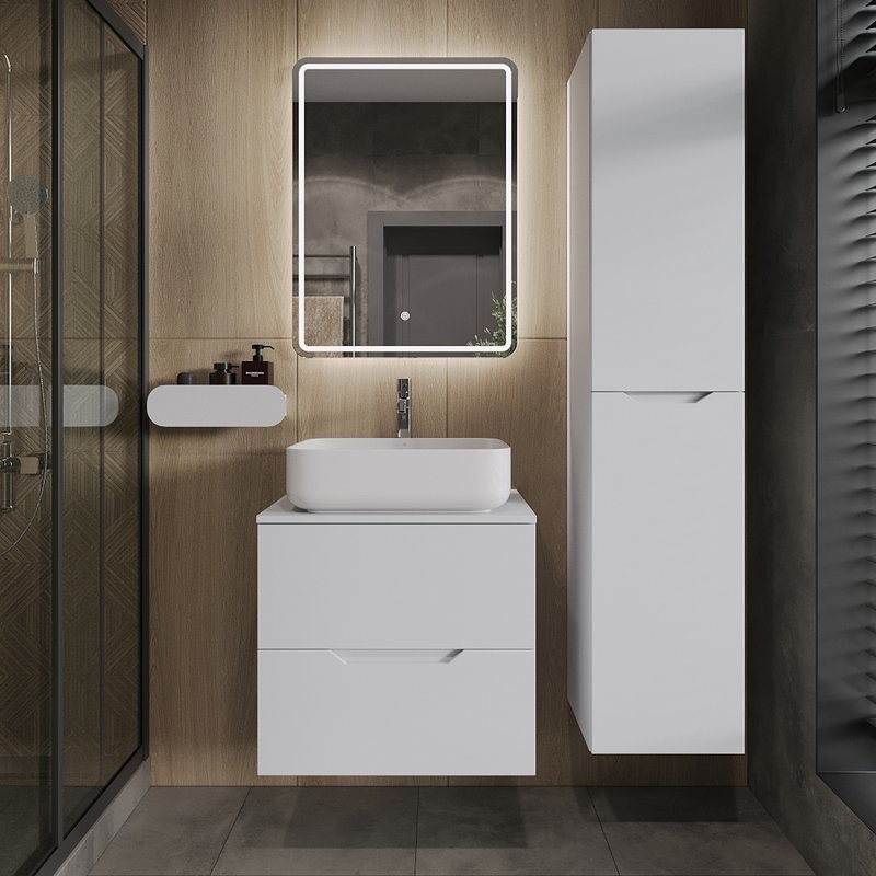 Тумба с раковиной Orange Line 60 подвесная, 2 ящика, матовая белая с раковиной B05-500W