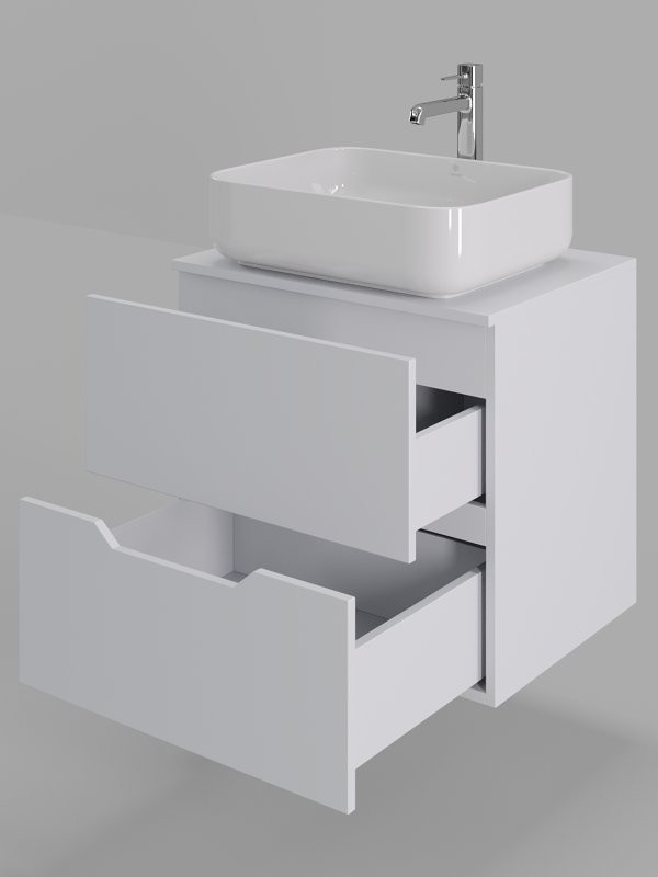 Тумба с раковиной Orange Line 60 подвесная, 2 ящика, матовая белая с раковиной B05-500W