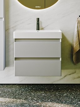 Тумба с раковиной Aqwella 5 stars Geometria 65 подвесная, 2 ящика, серый туман