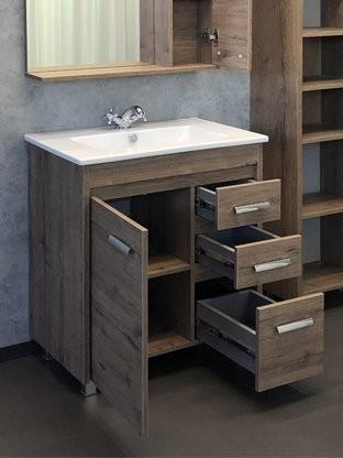 Тумба с раковиной Comforty Марио 75 напольная, темный дуб