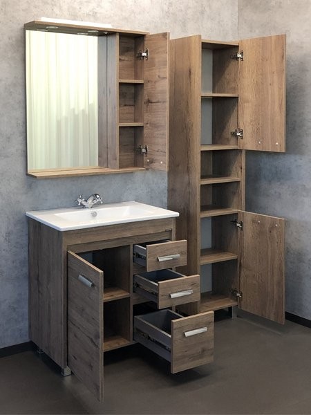 Тумба с раковиной Comforty Марио 75 напольная, темный дуб