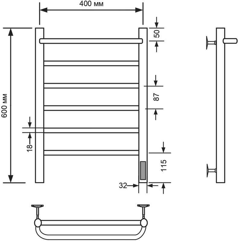 Полотенцесушитель электрический Comfysan Capri EC-6 60х40 60x45 см, подключение справа, слева, хром, лесенка, из стали