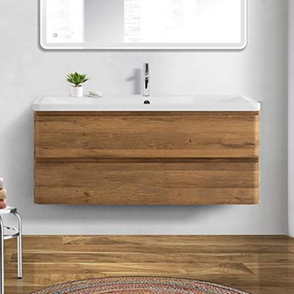 Тумба с раковиной BelBagno Albano 120 подвесная, rovere rustico, белая глянцевая раковина