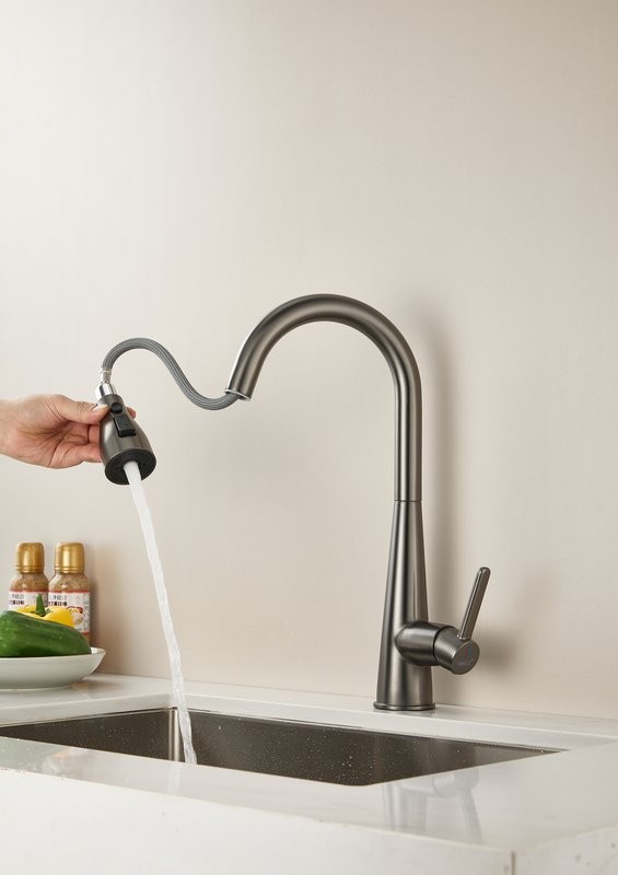 Смеситель для кухни BELZ B816 B74816-3 оружейная сталь