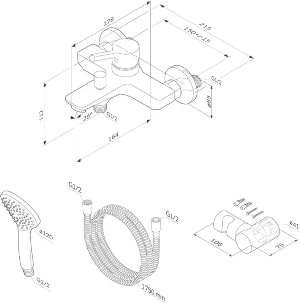 Смеситель для ванны с душем AM.PM X-Joy S F85B15000