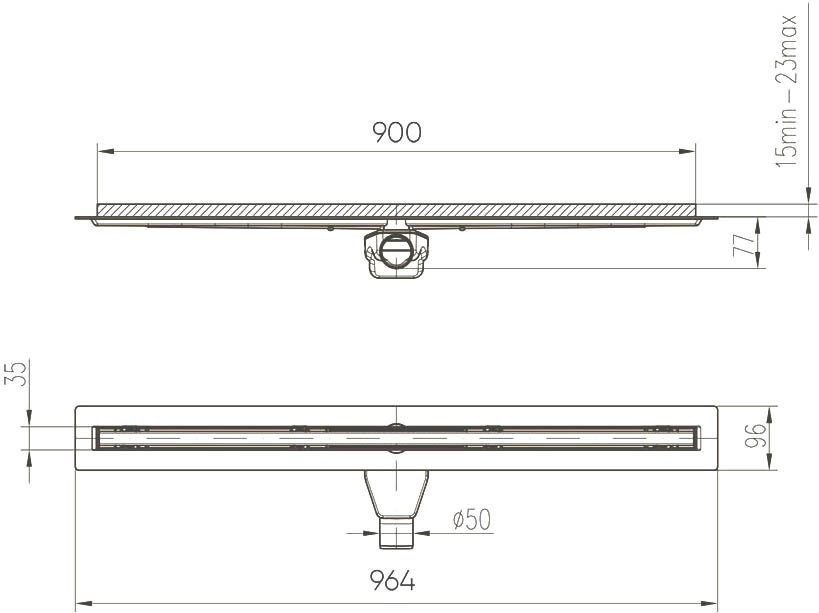 Душевой трап (лоток) Veconi Slim Line 900 хром матовый