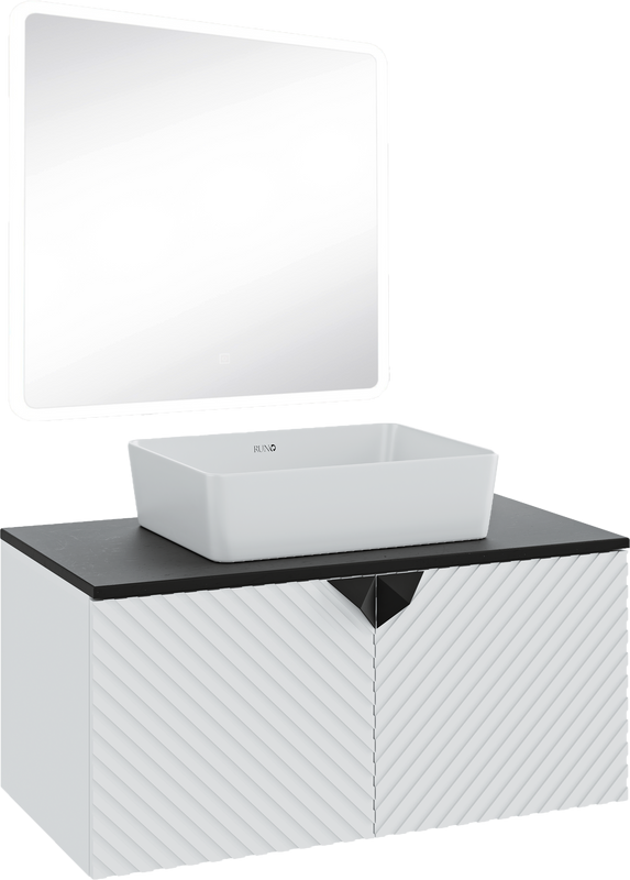 Мебель для ванной комнаты Runo Андорра 85 белая матовая, черная, раковина Tre 50