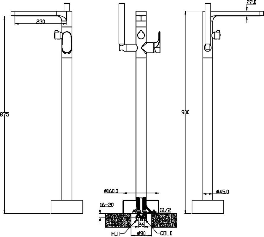 Напольный смеситель для ванны с душем Boheme Spectre 459-GM gun metal