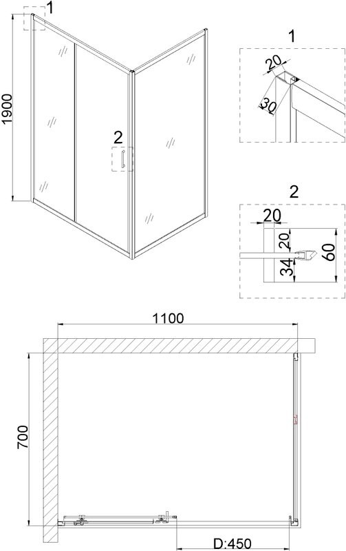 Душевой уголок Niagara Nova NG-82-11AB-A70B 110x70, прямоугольный, черный