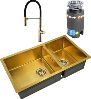 Комплект Мойка Zorg Inox PVD SZR-78-2-44 bronze + Смеситель Steel Hummer SH 2022 BRONZE бронза + Измельчитель Bort Titan 4000