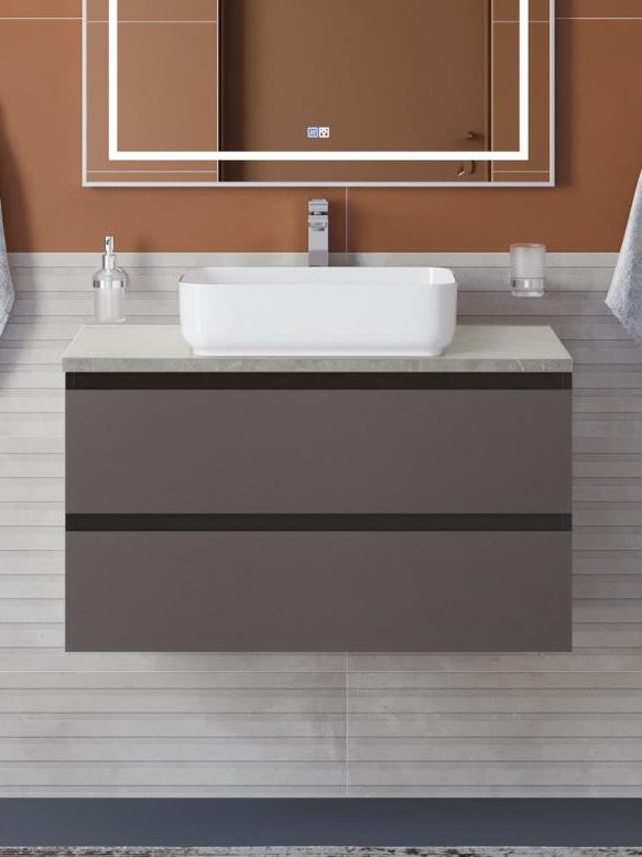 Тумба под раковину со столешницей BelBagno Kraft 100 подвесная, матовая темно-серая, столешница kep-100-mgl