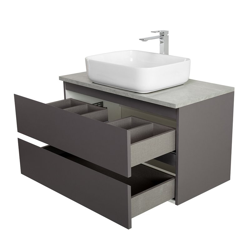Тумба под раковину со столешницей BelBagno Kraft 100 подвесная, матовая темно-серая, столешница kep-100-mgl