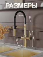 Смеситель для кухни Agger Elegant A3252599 с гибким изливом, золото матовое
