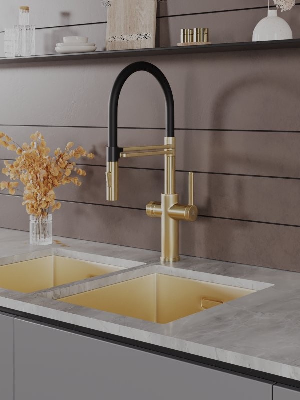Смеситель для кухни Agger Elegant A3252599 с гибким изливом, золото матовое