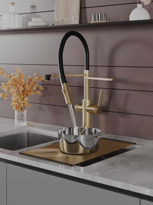 Смеситель для кухни Agger Elegant A3252599 с гибким изливом, золото матовое