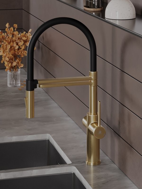 Смеситель для кухни Agger Elegant A3252599 с гибким изливом, золото матовое