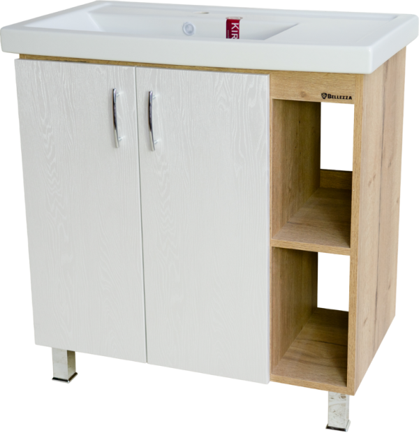 Тумба с раковиной Bellezza Рона 80 натуральный дуб, белая