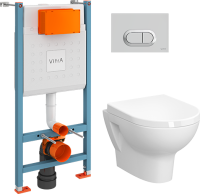 Комплект VitrA Zentrum L-box 9012B003-7206 подвесной унитаз безободковый, с микролифтом + инсталляция + кнопка