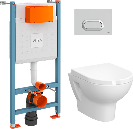 Комплект VitrA Zentrum L-box 9012B003-7206 подвесной унитаз безободковый, с микролифтом + инсталляция + кнопка