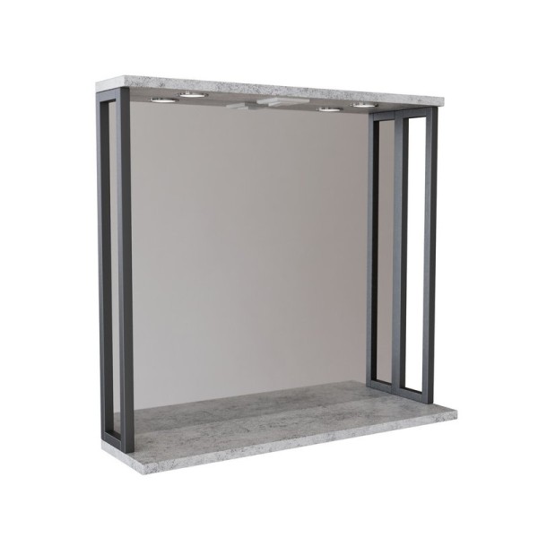 Зеркальный шкаф "БРУКЛИН" 80 Бетон с подсветкой ЛОФТ (ЛДСП)