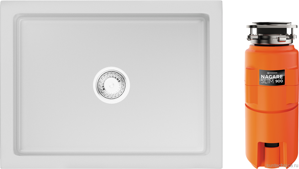 Комплект Мойка Omoikiri Mikura 61-WH Glossy белая + Измельчитель Nagare slim 900