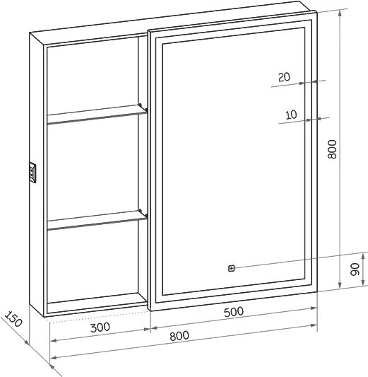 Зеркало-шкаф CONTINENT Aperio R 80х80 с подсветкой